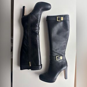 LOUISE ET CIE Black Leather Tall Heeled Boots Size 37 US Size 7M